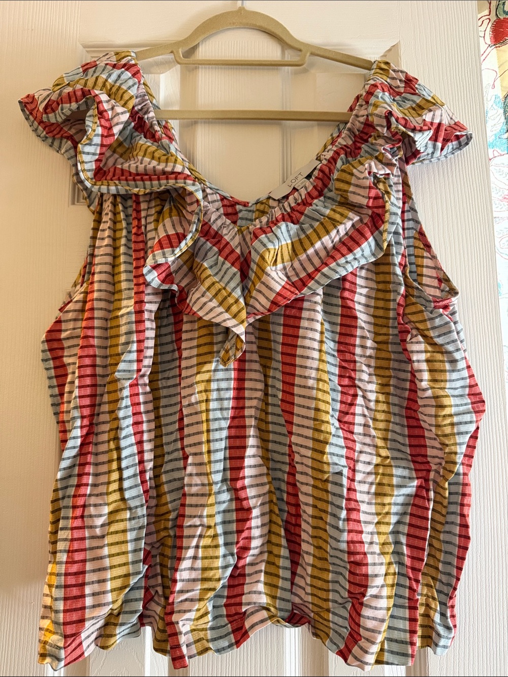 LOFT Ruffled Striped Sleeveless Tank in Red, Yellow & Blue